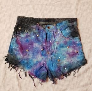 Vintage highwaist studded galaxy shorts jean cutoffs handmade hand dyed